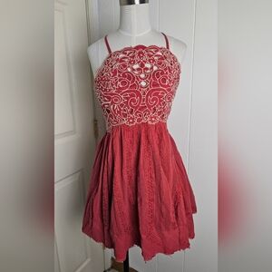 Free People Floral Embroidered Slip Mini Dress Cutout Scalloped Size XS